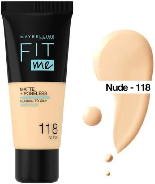 Maybellıne Fıt Me Matte Poreless Fondöten 118 Nude ürün görseli