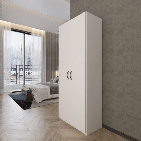 Ed Pet Dizayn 2 Kapaklı 5 Katlı Çok Amaçlı Beyaz Elbise Dolabı / Saklama Dolabı 70CM - 2