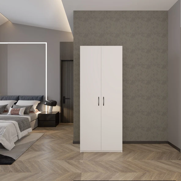 Ed Pet Dizayn 2 Kapaklı 5 Katlı Çok Amaçlı Beyaz Elbise Dolabı / Saklama Dolabı 70CM