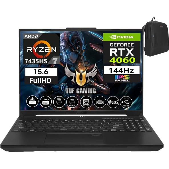 Tuf Gaming A15 FA507NVR-LP0050 Ryzen 7 7435HS 32GB Ddr5 Ram 1tb SSD Freedos 15.6 Inç Fhd 144Hz 8GB/RTX4060 140W Taşınabilir Bilgisayar FA507NVR-LP005006+ÇANTA ürün görseli 1