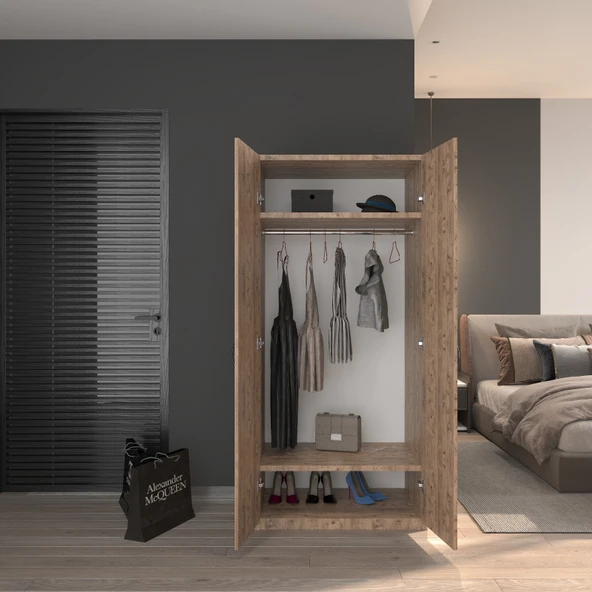 ED PET DİZAYN 2 Kapaklı Elbise Dolabı Atlantik Çam 80 cm Genişlik - 3