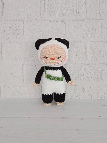 Panda Kostümlü Labubu Amigurumi Organik Oyuncak - 3