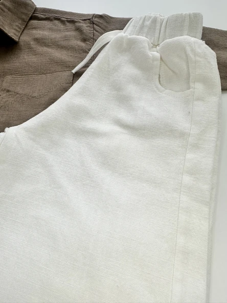 Çocuk Takım – Kahverengi Gömlek & Beyaz Pantolon - Resim 7