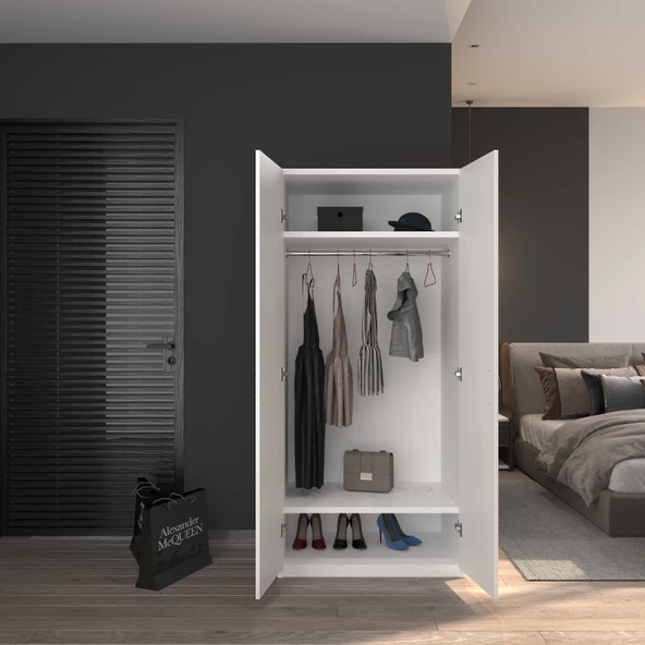 Ed Pet Dizayn 2 Kapaklı Elbise Dolabı Beyaz 80 cm Genişlik - 3