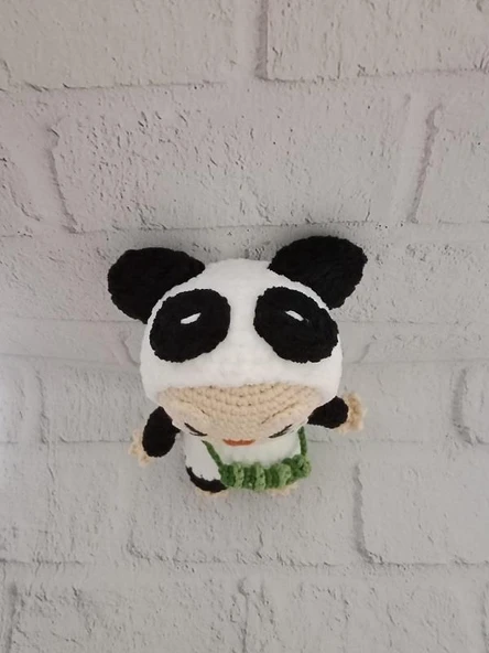 Panda Kostümlü Labubu Amigurumi Organik Oyuncak - 2