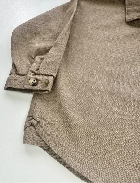 Çocuk Takım – Kahverengi Gömlek & Beyaz Pantolon - Resim 4