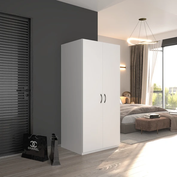 Ed Pet Dizayn 2 Kapaklı Elbise Dolabı Beyaz 80 cm Genişlik - 2