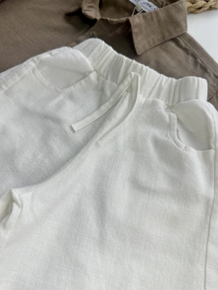 Çocuk Takım – Kahverengi Gömlek & Beyaz Pantolon - Resim 5