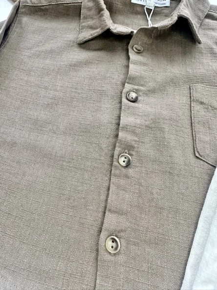 Çocuk Takım – Kahverengi Gömlek & Beyaz Pantolon - Resim 8