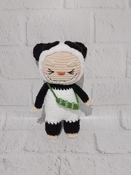 Panda Kostümlü Labubu Amigurumi Organik Oyuncak - 1