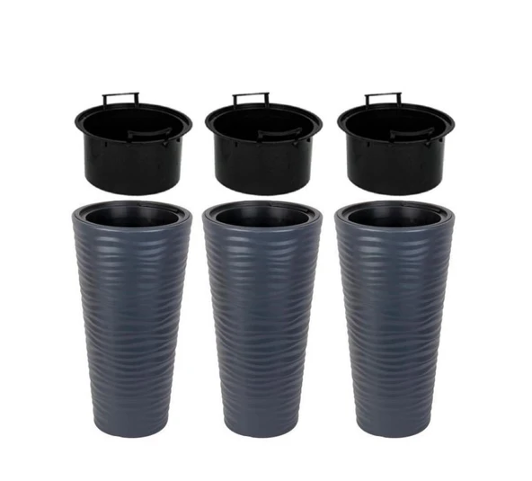 Omnipazar SO-KVT2 Kumsal Vazo Saksı Takımı 9 Litre Antrasit 3 Adet ürün görseli