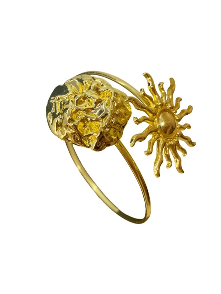 Altın Renk Kaplama Güneş ve Gül Figürlü Pazu Bileklik – Kadın Bijuteri – Ayarlanabilir Kol Aksesuarı ürün görseli 1