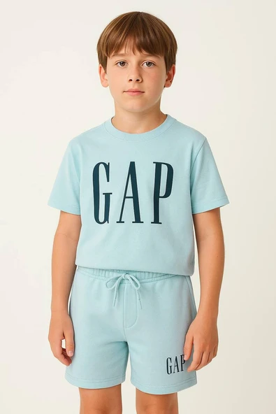 Baskılı Çocuk Şortlu Takım – Mavi ürün görseli