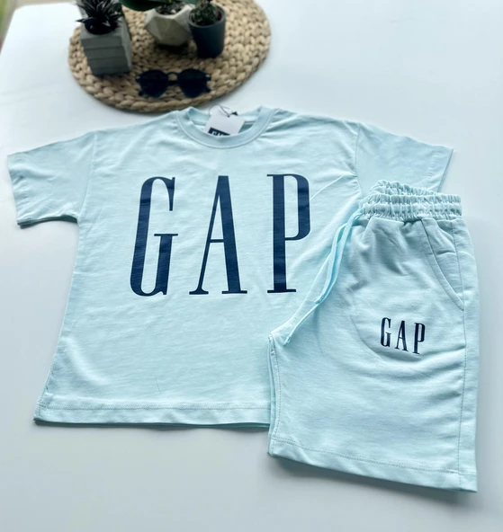 Baskılı Çocuk Şortlu Takım – Mavi - Resim 5