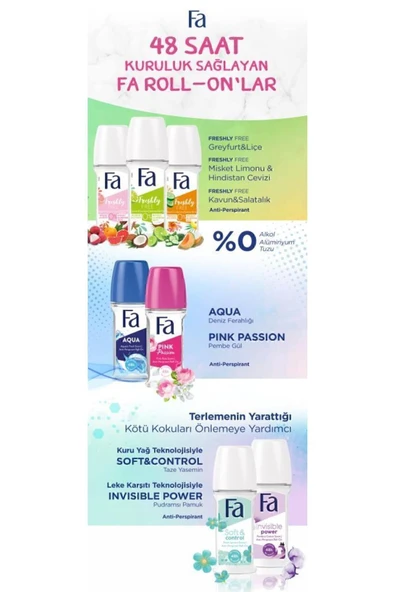 Fa Soft Control Roll-On 50 ml Yasemin Kadın – Taze Ferahlık, 48 Saat Koruma - Resim 3