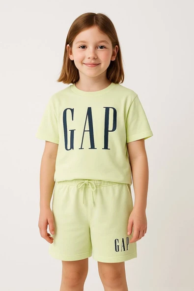 Baskılı Çocuk Şortlu Takım – Nane Yeşili