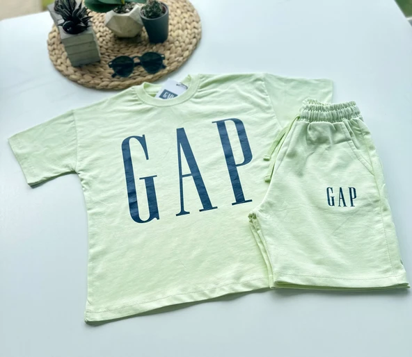 Baskılı Çocuk Şortlu Takım – Nane Yeşili - 4