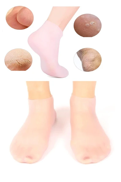1 Çift Silikon Jel Topuk Nemlendirici Çorap Ayak Bakımı Çatlama Koruyucu Krem Çorabı - 3