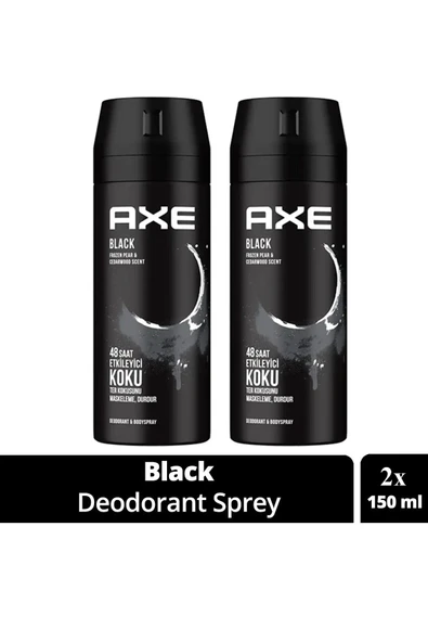 2 Adet Axe Erkek Deodorant & Bodyspray Black 48 Saat Etkileyici Koku Vücut Spreyi 150 ml ürün görseli