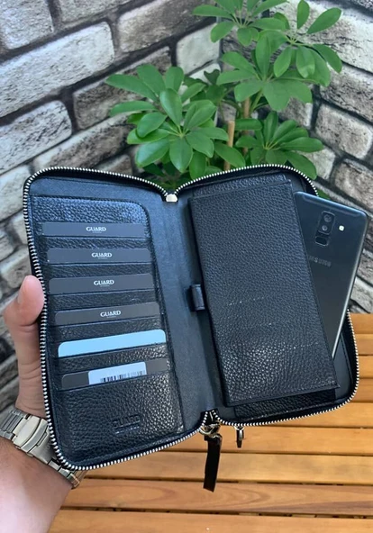 Guard Çift Fermuarlı Siyah Hakiki Deri El Çantası Erkek / Kadın P3031 ürün görseli