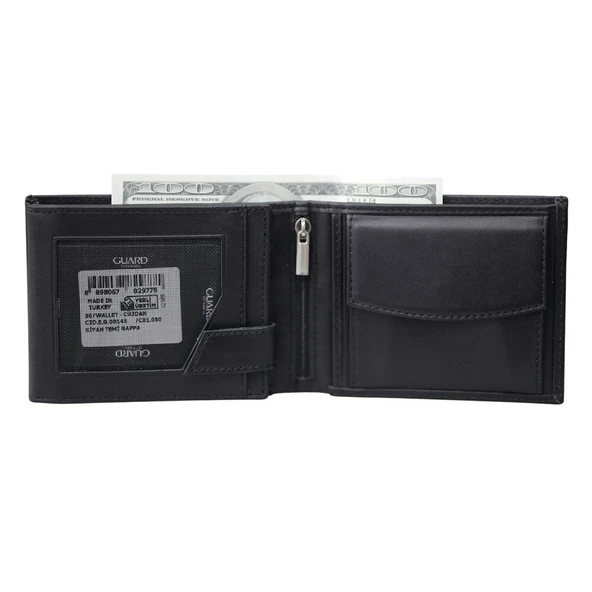 Guard Siyah Temi Bozuk Para Bölmeli Hakiki Deri Erkek Cüzdanı P50 - Resim 2