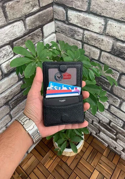 Guard Mıknatıslı Küçük Boy Siyah Hakiki Deri Kartlık/Kartvizitlik Erkek / Kadın P131 - Resim 2