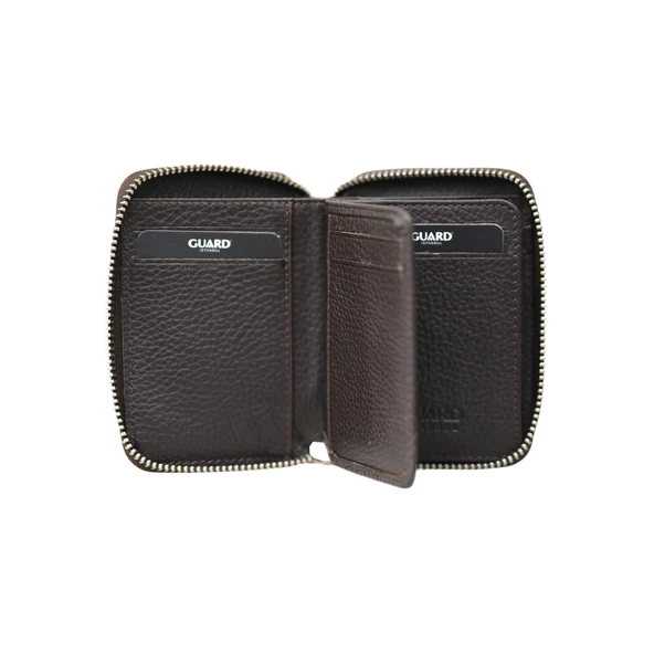 Guard Fermuarlı Kahverengi Hakiki Deri Mini Cüzdan Erkek / Kadın P796 - Resim 2