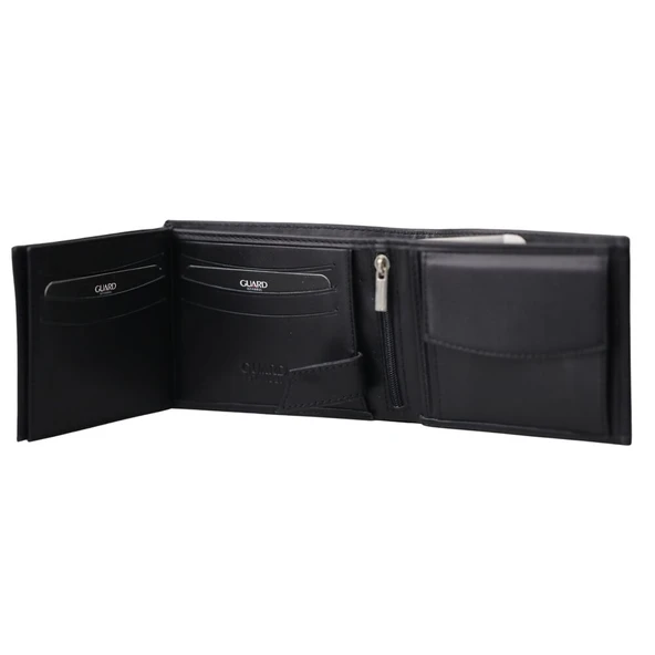 Guard Siyah Temi Bozuk Para Bölmeli Hakiki Deri Erkek Cüzdanı P50 - Resim 3