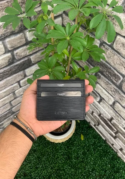 Guard Siyah Yol Desenli Patlı Tasarım Hakiki Deri Kartlık Erkek / Kadın P5239 - Resim 3