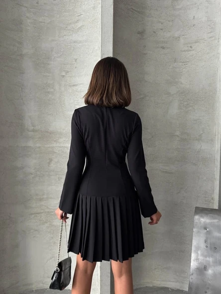 Altı piliseli uzun kollu ceket elbise siyah s255016 - 6