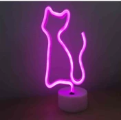Neon Işıklı Kedi Lamba Pil ve Usb Pembe Işık MZ6200-260 ürün görseli 1