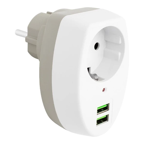 Powermaster 2 Usb Girişli Tekli Termal Priz (10A-2500W) PM-4911 ürün görseli 1