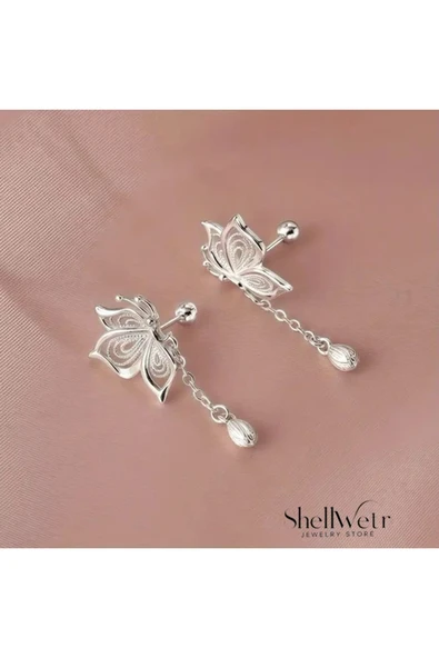 Silverbella Kelebekli Gümüş Küpe Sevgililer günü , annenize verilecek en güzel gümüş hediyesi - 2