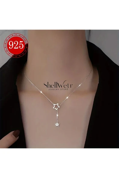 Stella Lunea 925 Ayar Gümüş Yıldızlı Y Kolye Sevgililer günü , annenize verilecek hediye - 1