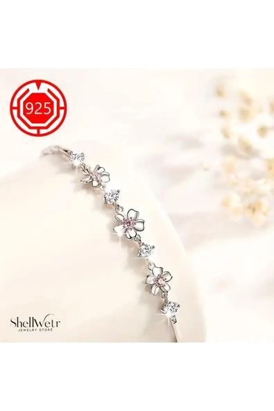 Sakura 925 Ayar Gümüş Bileklik Sevgililer günü , annenize verilecek en güzel gümüş hediyesi - 1