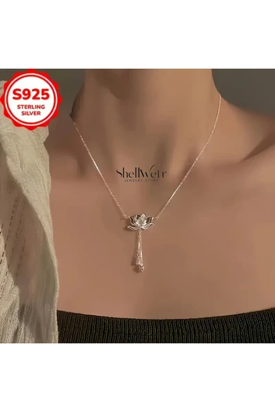 Nilu Lotuslu 925 Ayar Gümüş Kolye Sevgililer günü , annenize verilecek en güzel gümüş hediyesi - 2