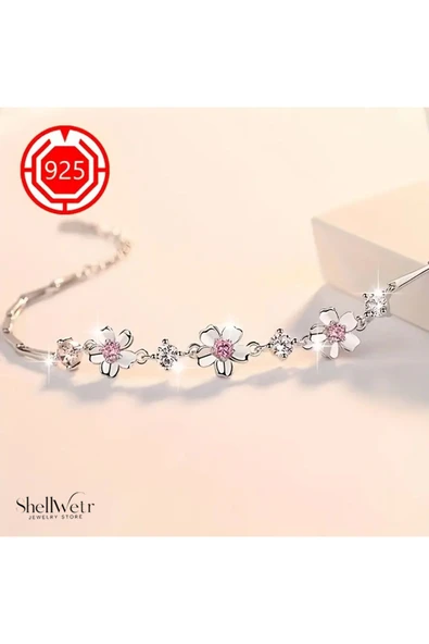 Sakura 925 Ayar Gümüş Bileklik Sevgililer günü , annenize verilecek en güzel gümüş hediyesi - 3