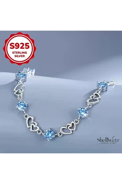 Bleu Kalpli 925 Ayar Gümüş Bileklik Sevgililer günü , annenize verilecek en güzel gümüş hediyesi - 3