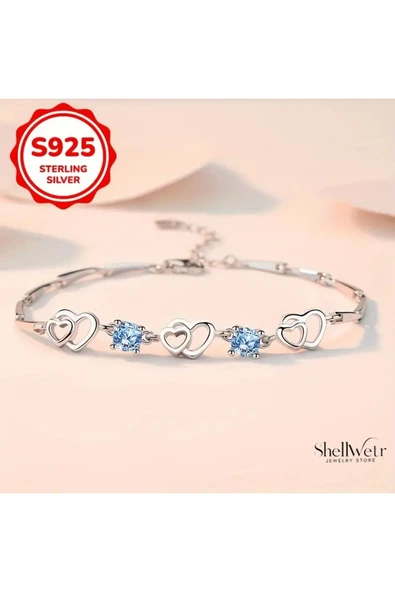 Bleu Kalpli 925 Ayar Gümüş Bileklik Sevgililer günü , annenize verilecek en güzel gümüş hediyesi - 2