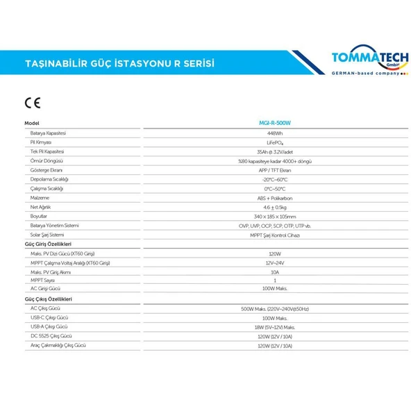 TommaTech 500W Taşınabilir Güç Kaynağı Power Station R Serisi - Resim 4