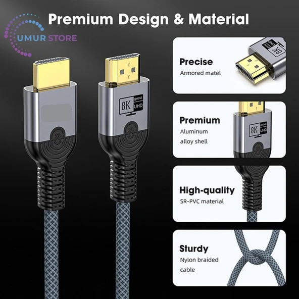 2-Metre HDMI To HDMI Ultra Sertifikalı HDMI 2.1 Kablo 48Gbps 8K/60Hz,4K/120Hz,4K/60Hz, Earc, Hdcp 2.2, D-Hdr, Dolby Vision - Resim 5