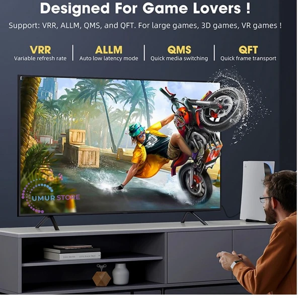 2-Metre HDMI To HDMI Ultra Sertifikalı HDMI 2.1 Kablo 48Gbps 8K/60Hz,4K/120Hz,4K/60Hz, Earc, Hdcp 2.2, D-Hdr, Dolby Vision - Resim 8