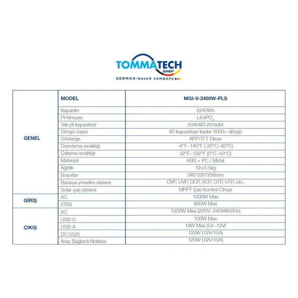 TommaTech 2400W Taşınabilir Güç Kaynağı Power Station V Serisi - Resim 2