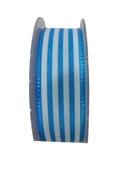 Tafta Çizgi Desen Kurdele 25 mm Mavi 5 Metre - Resim 2