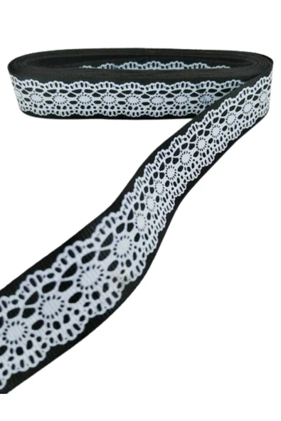Tafta Dantel Görünümlü Kurdele Siyah 25 mm 1 Metre ürün görseli