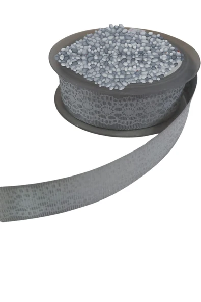 Tafta Dantel Görünümlü Kurdele Gri 25 mm 2 Metre - Resim 2