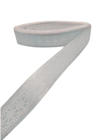 Tafta Dantel Görünümlü Kurdele Gri 25 mm 10 Metre ürün görseli