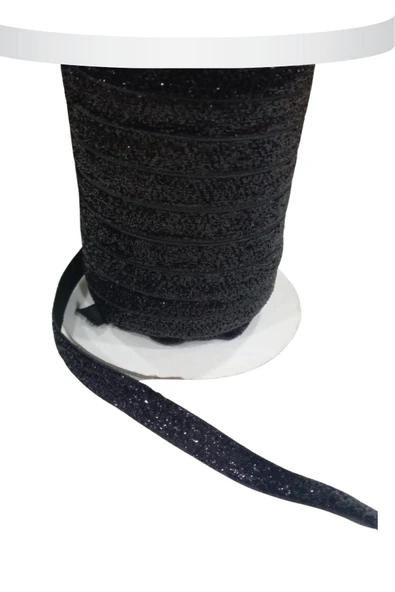 Kadife Kurdele Simli 1 cm Siyah 5 Metre ürün görseli