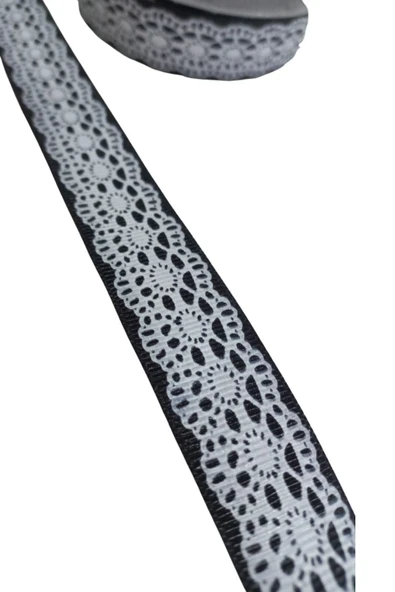 Tafta Dantel Görünümlü Kurdele Siyah 25 mm 2 Metre - Resim 2