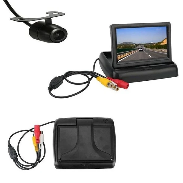 Oto LCD 4.3'' Geri Görüş Kamerası + Katlanır Monitör Ekran Set ürün görseli 1